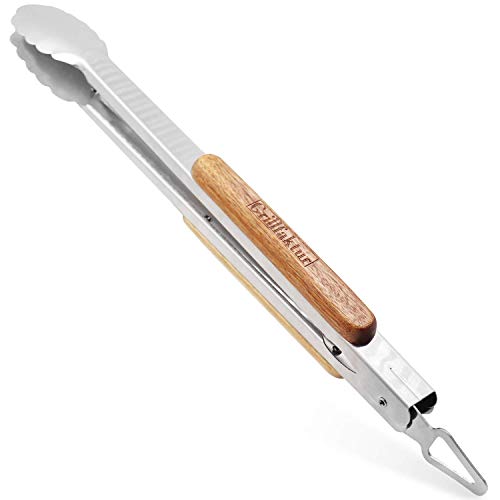 Grillfaktur Lange Edelstahl Grillzange (45 cm) mit Griff aus hochwertigem Echtholz