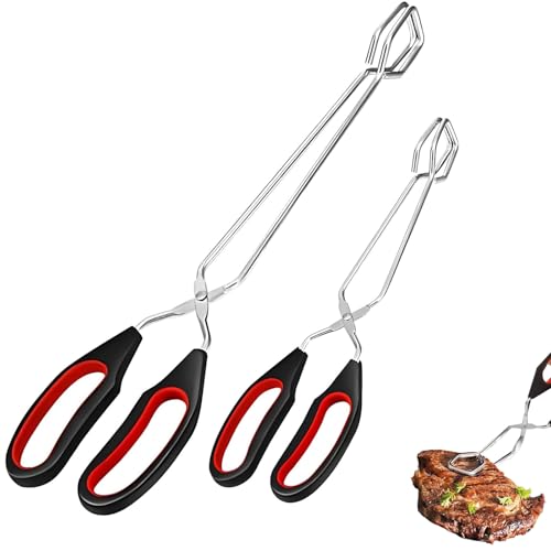 2 Stück Grillzange Edelstahl,Grillzange Klein,mit Rutschfestem,Hitzebeständigem Griff,Wird beim Grillen in der Küche zum Wenden und Festklemmen von Lebensmitteln oder Holzkohle Verwendet (2 Größen)
