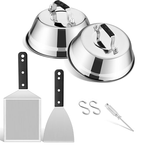 Joyfair Smash Burger Set, Edelstahl Grillbesteck Set mit 2 Burgerglocke und 2 Grillspachtel, Grill BBQ Plancha Zubehör für Außen & Innen, Camping- und Grillfreunde