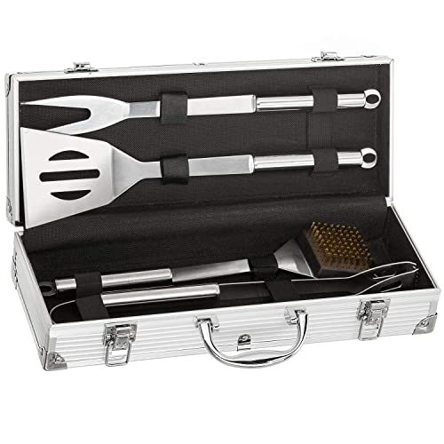 Dimono® Edelstahl Profi Grillbesteck-Set 5-teilig Grill-Koffer BBQ Grillkoffer Besteck Zubehör fürs Grillen und Kochen mit Grillbürste Grillzange Grillspieß und Wender