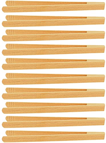 teemando® 10 X Marken Holz-Grillzange 40 cm aus Buchenholz für Wurst, Steaks und Gemüse. Die Bratwurst-Pinzette mit der Rillen-Fräsung