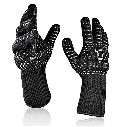 BBQ-Toro Grillhandschuhe (2 Stück) | hitzebeständig | Hitzefeste Ofenhandschuhe bis 800 °C | BBQ Grill Handschuh Set mit Anti-Rutsch Eigenschaft | Hitzeschutzhandschuh | Fireproof Gloves