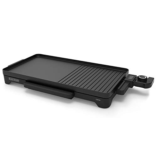 BLACK+DECKER BXGD2200E - Grill/Grillplatte, 2200W, Große Grillfläche 49x27 cm, Fettauffangschale, Antihaftbeschichtung