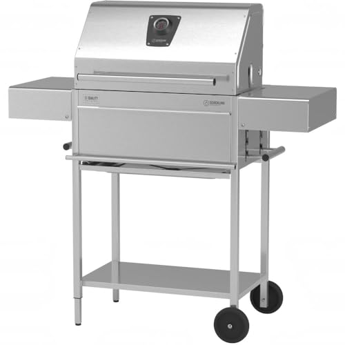 Schickling Holzkohlegrill "Willy L - Classic" Grillwagen aus Edelstahl mit doppelwandigem Deckel & abklappbaren Ablagen - Made in Germany: 5-Fach verstellbar, 3-teiliger Rost, Grillfläche: 55x33 cm