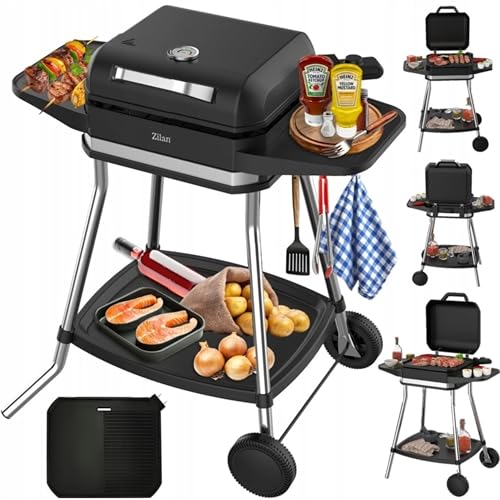 2in1 Elektrogrill Standgrill Tischgrill elektrisch 3.050 Watt - Elektro Grill für Balkon, Draußen mit Standfuß große Grillfäche Stufenloser Temperaturregler elektrischer BBQ Grill