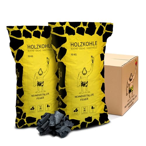Neandertaler Feuer Holzkohle Grillkohle Buche - 10kg 20kg 30kg Charcoal BBQ Kohle für Grill Smoker Kamin | Grillholzkohle aus Laubholz Buchenholzkohle | Restaurant Qualität (20 kg)