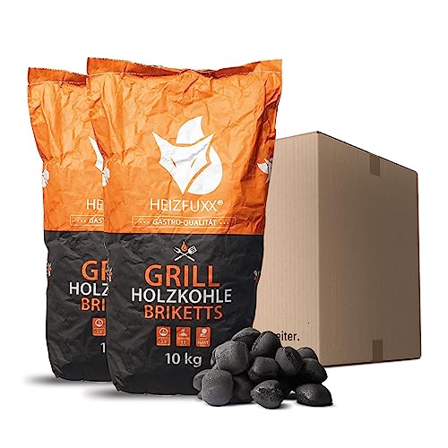 HEIZFUXX Grillholzkohlebriketts 10kg x 2 Sack 20kg 1 Paket Grillbriketts Grillkohle Grillholzkohle Kohle Hartholz BBQ Gastro Restaurant Smoker Dutch Oven Steakhouse Profi Premium Qualität Paligo