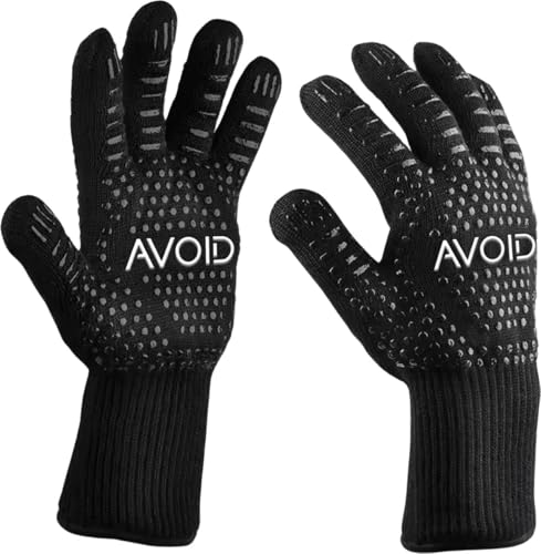 AVOID BBQ-Handschuhe – Topfhandschuhe – hitzebeständig bis 800 °C – Grillhandschuhe Feuerfeste für Grill, Smoker, Grillen – ölbeständig, sehr leicht zu reinigen – Kochhandschuhe – Schwarz