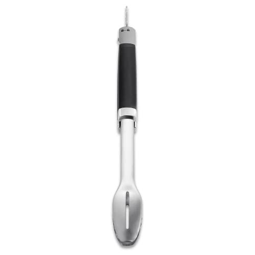 Weber Premium Grillzange (46cm), aus Edelstahl, mit Komfortgriff und praktischem Verschlusssystem, spülmaschinenfest für einfache Reinigung, mit Schlaufe zum Aufhängen- Schwarz/Silber (6760)