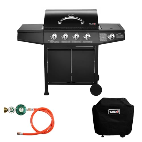 TAINO BASIC BBQ Gasgrill Grillwagen Edelstahl-Brenner + Seitenkocher Grill (Gasgrill BASIC 4+1 Set)