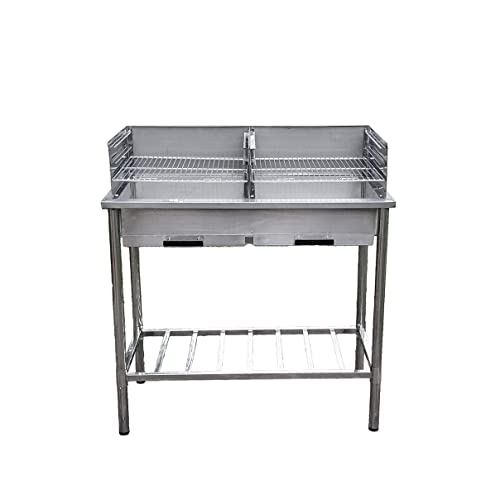 Grilltisch aus Edelstahl, Outdoorküche, Holzkohhlegrill mit zwei Grillflächen