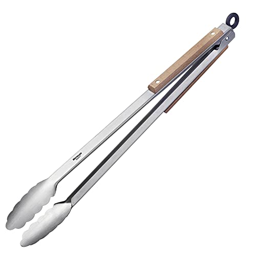 Westmark Grillzange + Servierzange, Mit Edelstahllaffen und Holzelementen an den Griffen, Länge: 44 cm, Rostfreier Edelstahl/Holz, Classic Wood Maxi, Silber/Braun, 16292270