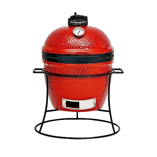 Kamado Joe - Joe Jr. 13,5 Zoll tragbarer Holzkohlegrill in Rot mit gusseisernem Ständer, Hitzeabweiser und Aschenbecher