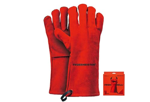 Feuermeister Premium BBQ Grillhandschuhe Gr. 10 in der Farbe Rot aus Rindspaltleder, Länge: 33cm, 50173615B