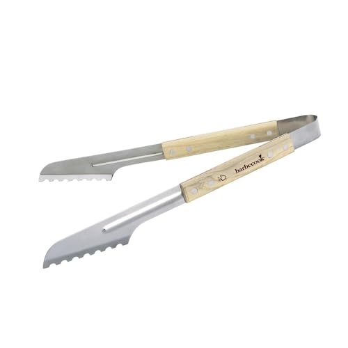 Barbecook BBQ Zange, Grillzange geeignet für Zubereitungen zum Drehen, Luxuszange aus Edelstahl/Birne, 40 cm, Grau-beige
