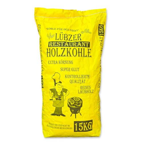 15kg Lübzer Holzkohle Restaurant-Qualität argentinische Quebracho Blanco Premium Kohle extra große Stücke Steakhouse Charcoal geeignet für sämtliche Holzkohlegrills