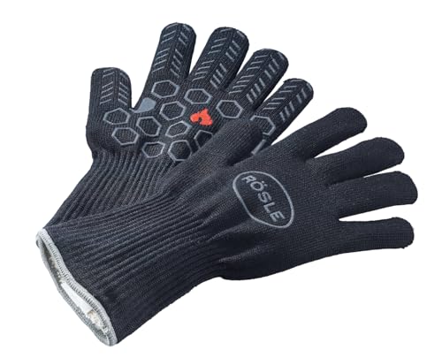 RÖSLE Premium-Grillhandschuhe, Hochwertige Handschuhe zum Schutz vor Verbrennungen, atmungsaktiv und temperaturbeständig bis 350°C, Meta-Aramid, Baumwoll-Innenfutter