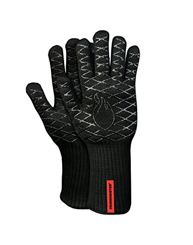 Feuermeister Premium BBQ Grillhandschuh in Größe 10/1 Paar / EN407 Zertifiziert/bis 500°C hitzebeständig/aus hochwertiger Aramid/Nomex Faser/extra lang zum Backen, Kochen, Grillen