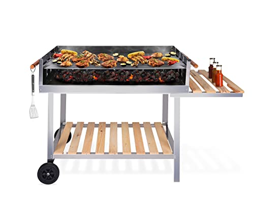 BBQ Collection Holzkohlegrill - BBQ mit Tisch - Gartenküchen Barbecue in höhenverstellbar - 98 x 56 x 85 cm