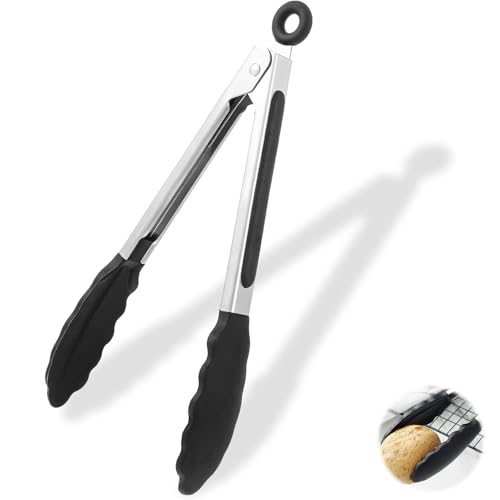 1 Stück 21 cm Grillzange, hitzebeständig, Küchenzange, Kochzange aus Edelstahl und Nylon, Fleischzange, Kochzange