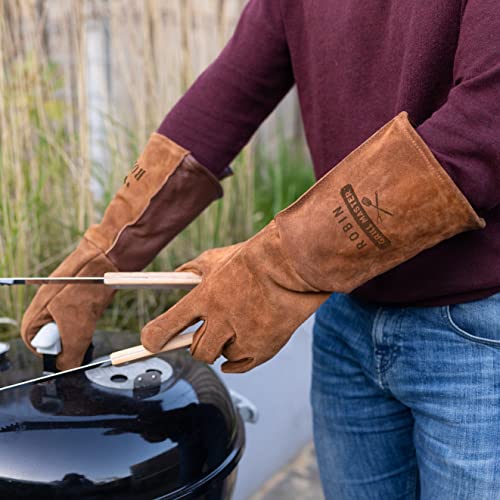 Personalisierbare Grillhandschuhe aus Leder mit Gravur, perfekt als Vatertagsgeschenk personalisiert - Hitzebeständiges Büffelleder für Beste Qualität (Braun)